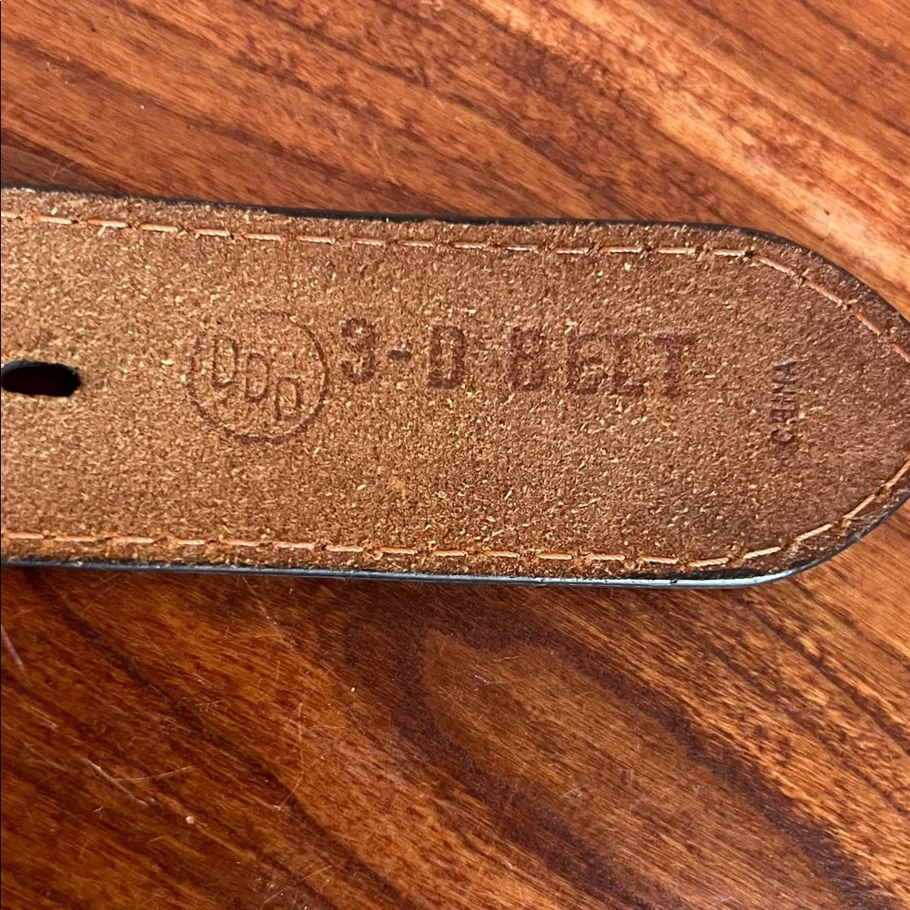3D Belt Company Brown Leather Belt with silver buckle and cow hide studded style